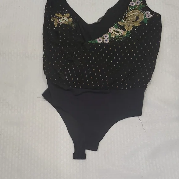 Zara Black Sleeveless Bodysuit with Green Embellishments Sz M - Picture 12 of 13